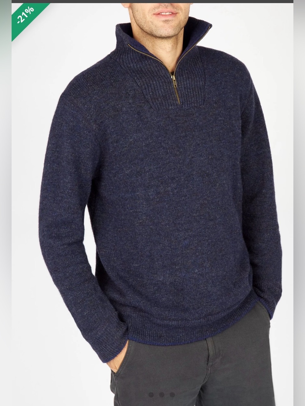 IrelandsEye 100% Wool Half Zip Knit Navy Marl Sweater Men’s , XL